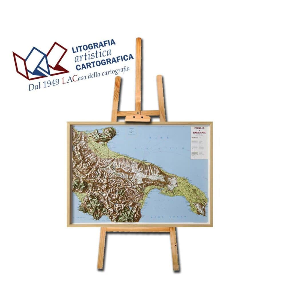 Puglia - Basilicata Carta in rilievo 70 x 96 cm scala 1:350.000