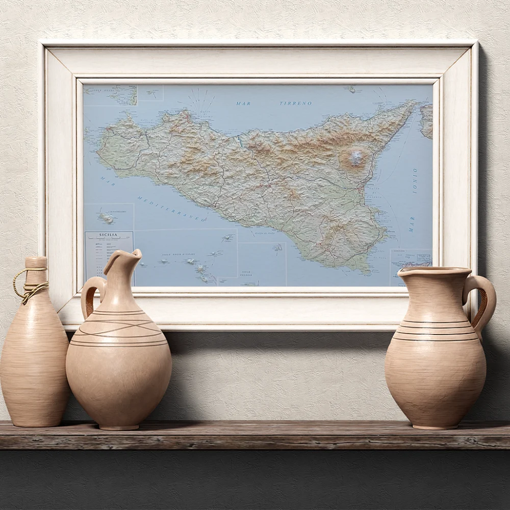Sicilia - Carta in rilievo 68 x 93 cm scala 1:350.000