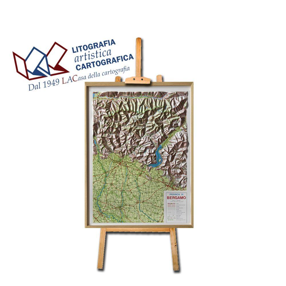 Bergamo - Carta in rilievo 65 x 75 cm scala 1:150.000