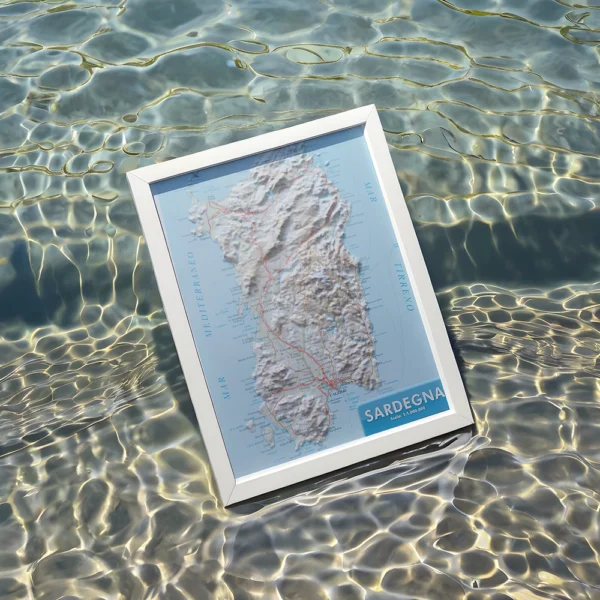 Sardegna - Carta in rilievo A4 21 x 29,7 cm scala 1:1.000.000
