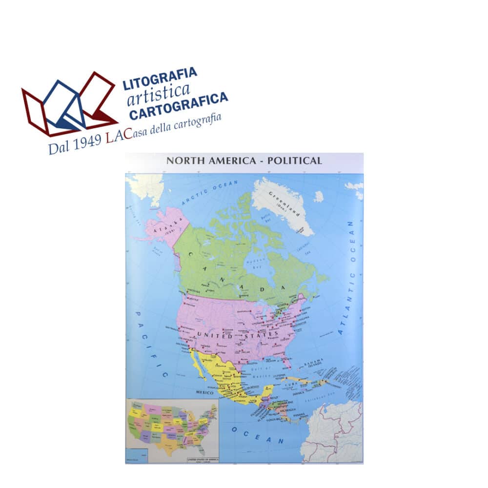North America (Inglese) - Nord America Carte scolastiche da banco internazionali A4 scala 1:10.000.000