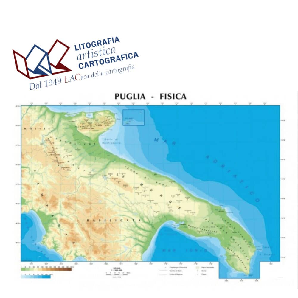 Puglia - Carte scolastiche murali 99 x 138 cm scala 1:250 .000