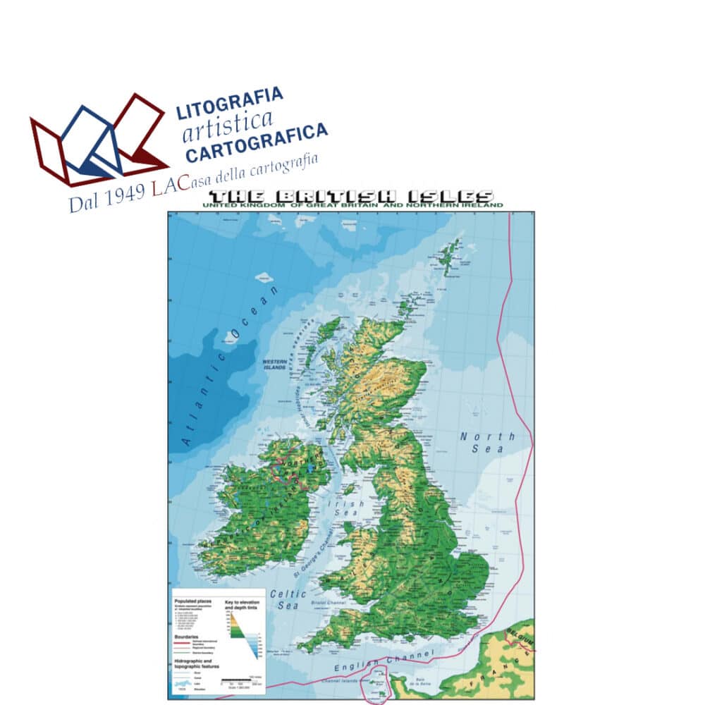 British Isles (Inglese) - Isole Britanniche - Carte scolastiche murali 92 x 117 cm scala 1:1.100.000