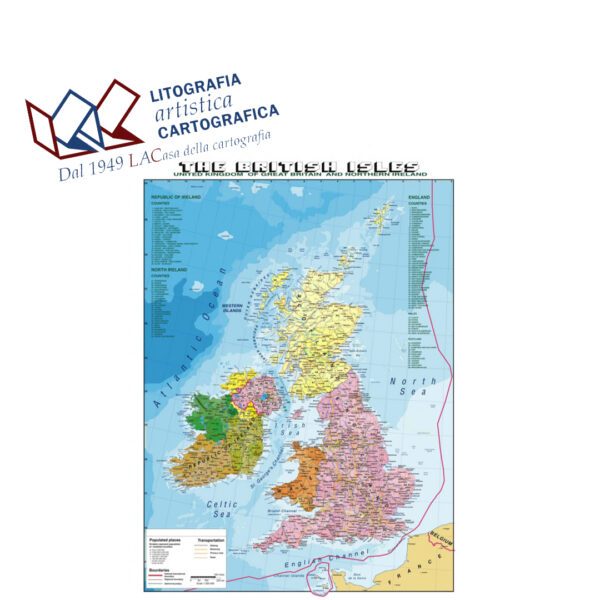 British Isles (Inglese) - Isole Britanniche - Carte scolastiche murali 92 x 117 cm scala 1:1.100.000 - immagine 2