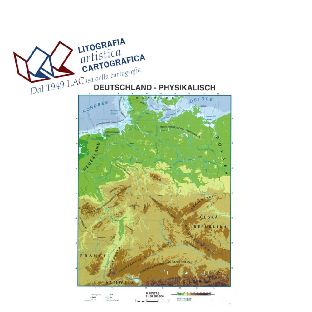 Deutschland (Tedesco) - Germania Carte scolastiche da banco internazionali A4 scala 1:36.000.000