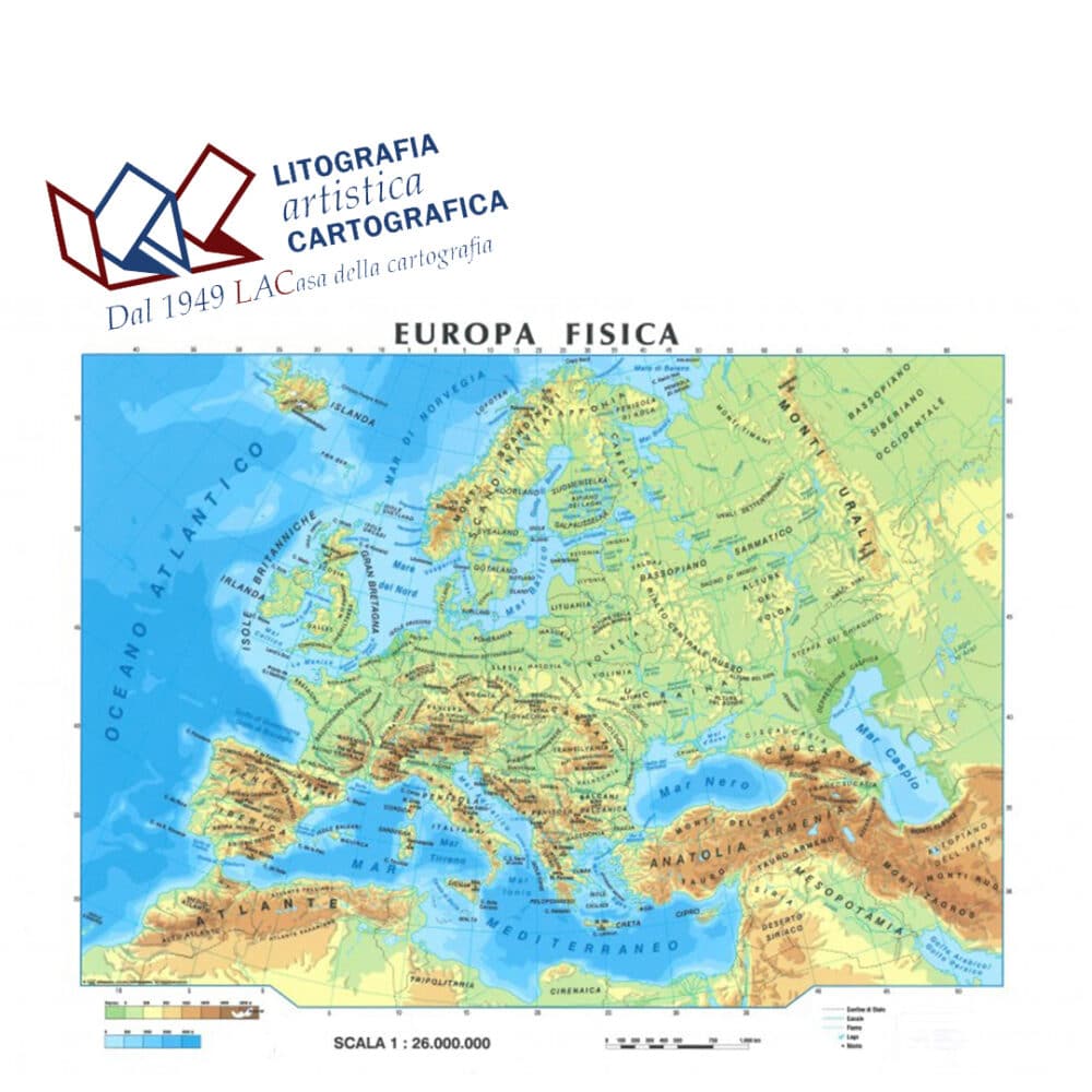 Europa - Carte scolastiche da banco internazionali A4 scala 1:26.000.000