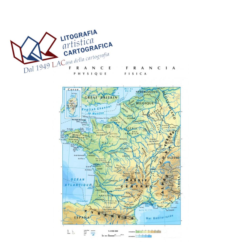France (Francese) - Francia Carte scolastiche da banco internazionali A4 scala 1:5.200.000