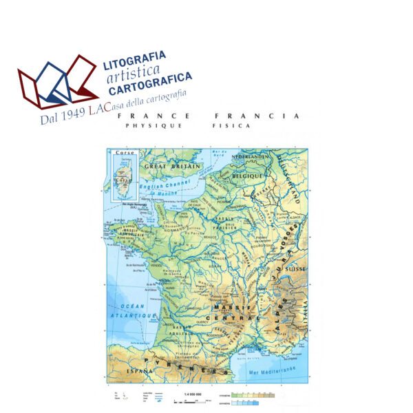 France (Francese) - Francia Carte scolastiche da banco internazionali A4 scala 1:5.200.000