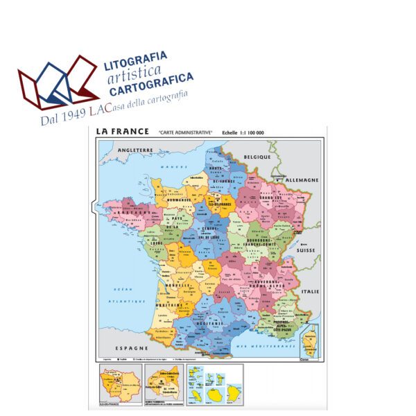 France (Francese) - Francia - Carte scolastiche murali 100 x 130 cm scala 1:1.100.000 - immagine 2