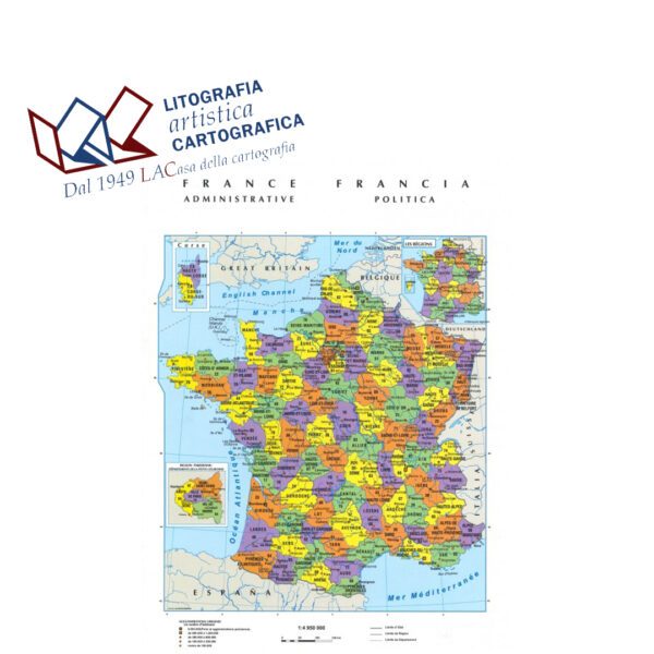France (Francese) - Francia Carte scolastiche da banco internazionali A4 scala 1:5.200.000 - immagine 2