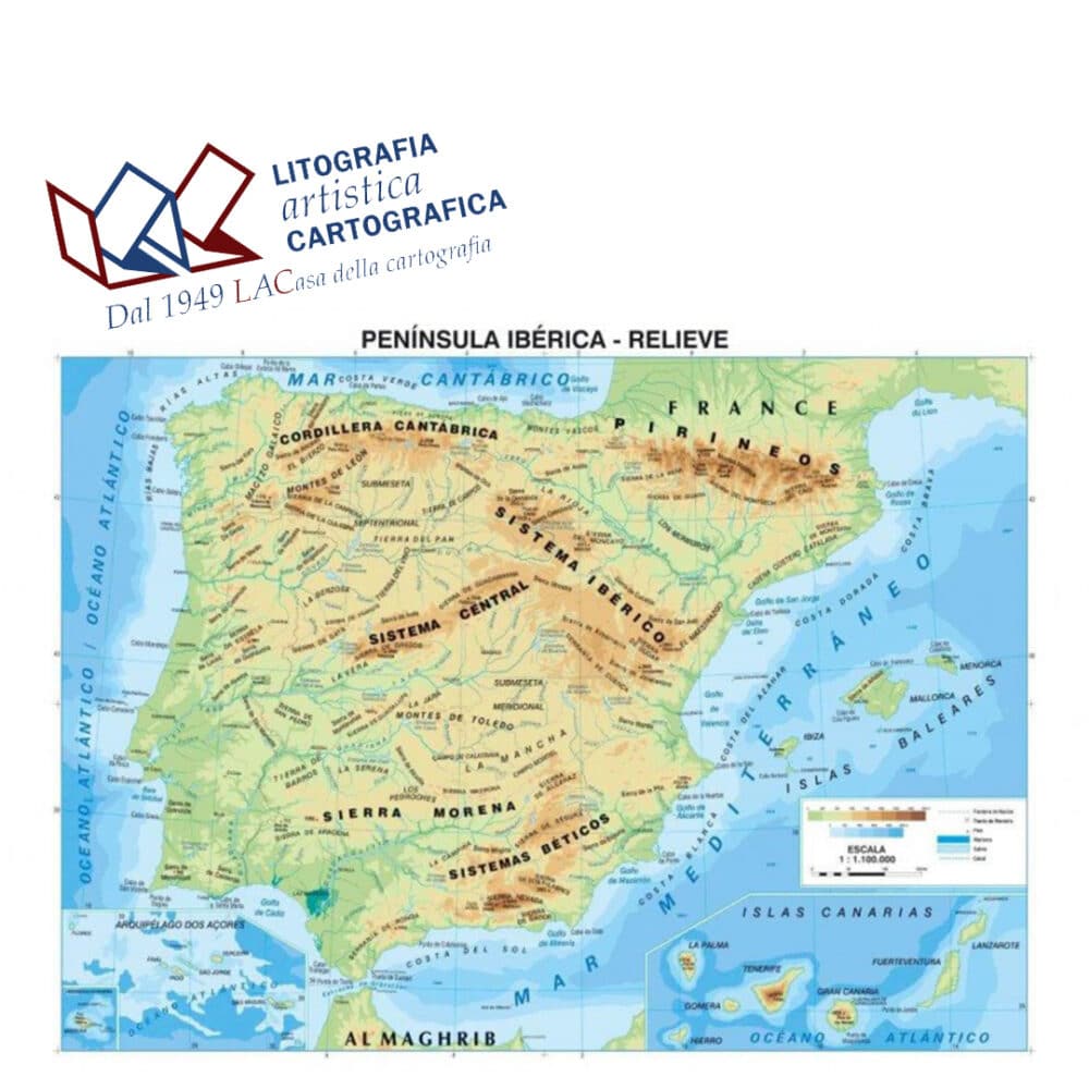Península Ibèrica - Penisola Iberica - Carte scolastiche murali 98 x 137 cm scala 1:1.400.000