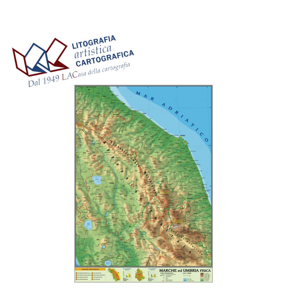 Umbria/Marche - Carte scolastiche murali 99 x 138 cm scala 1:200.000