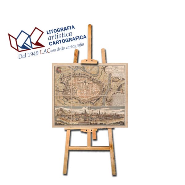 Torino con veduta del Seutter XVIII sec - Carte antiche 30 x 35 cm