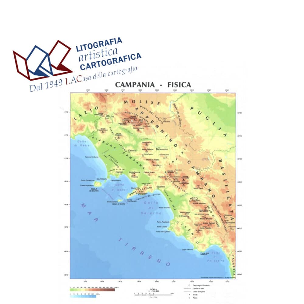 Campania - Carte scolastiche murali 92 x 117 cm scala 1:250.000