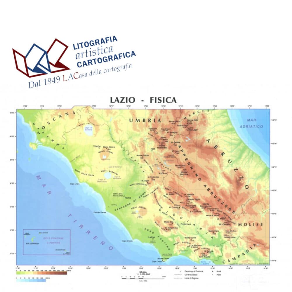 Lazio - Carte scolastiche murali 100 x 130 cm scala 1:250.000