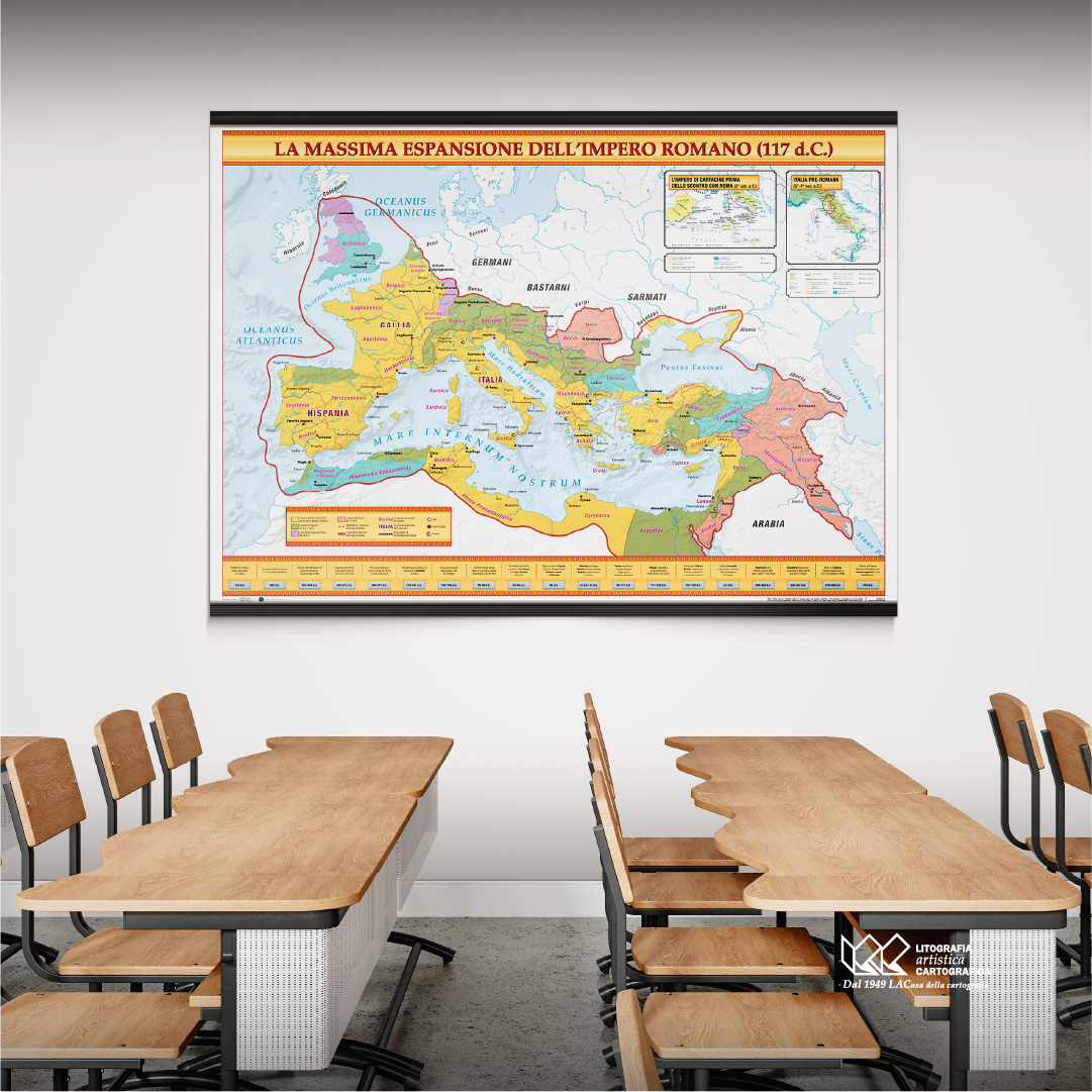 La Massima Espansione dell'Impero Romano (117 d.C.) - Carte scolastiche murali 140 x 100 cm