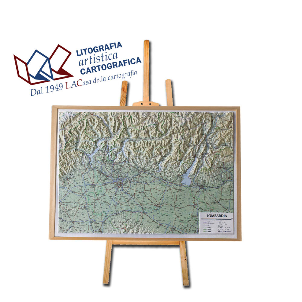 Lombardia - Carta in rilievo 66 x 92 cm scala 1:350.000